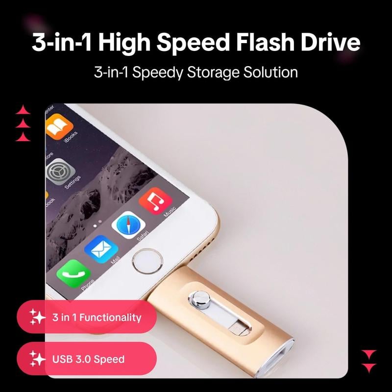 🔥Hot Sale 50% Off🎁⚡3 in 1 Flash Drive⚡ Portable High Speed USB 3.0 Memory Storage