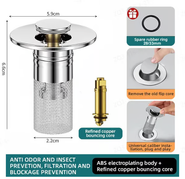 🏆Last Day Promotion 49% OFF🏆Pop Up Sink Drain Strainer--🛀Removes odors and prevents blockages