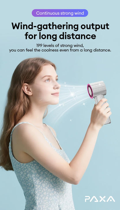 🔥Final 3 Hours – 50% OFF!Full Diamond Luxury Craftsmanship Portable Handheld Turbo Fan, 3 Gear Wind, Rechargeable Long Battery Life Hand Fan With Digital Display For Outdoor Activities, Travel, Office, Wonmen's gift