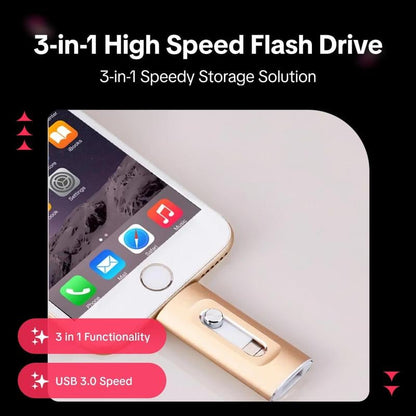 🔥Hot Sale 50% Off🎁⚡3 in 1 Flash Drive⚡ Portable High Speed USB 3.0 Memory Storage