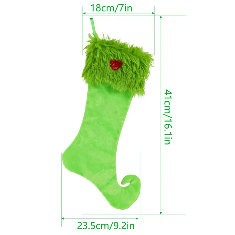 🎁2025-Christmas Hot Sale🎁49% OFF - In-Stock Grinch Christmas Green Plush Stockings - Window Hanging Ornaments for Home Decoration