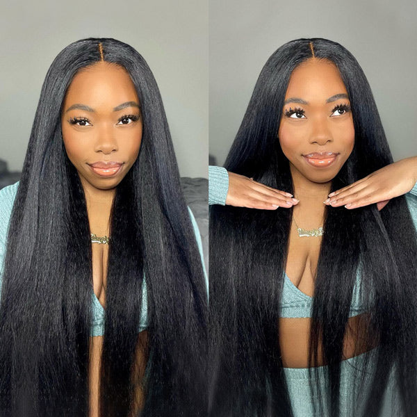 🔥Hot Sale 50% Off🎁OQHair Kinky Straight Hair Wear Go Glueless Wigs Lace Pre Cut Lace Closure Wigs