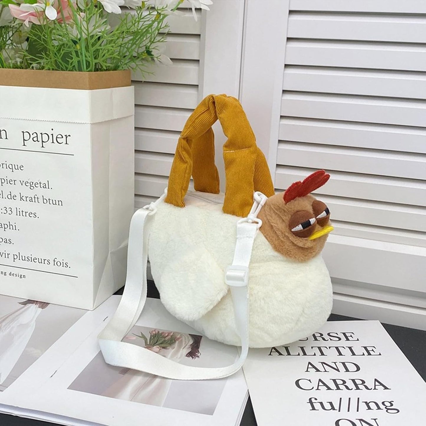 🔥50% OFF Today Only! Chicken Handbag, Funny Animal Bag, Chicken Purse, Rooster Shoulder Strap Fuzzy Cute Mini Makeup Pouch, Novelty Plush Hen Bag