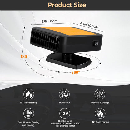 🎁2025-Christmas Hot Sale🎁49% OFF Today Only! Portable Car Heater for Vehicle, 12V Car Heater Portable（ Plugs into Cigarette Lighter）, Portable Heater for Car, 360° Rotatable Car Defroster Windshield Heater