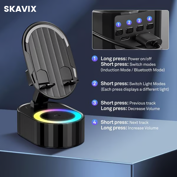 🔥Hot Sale 50% Off🎁SKAVIX™ 2025 Smart 4-in-1 Phone Stand — Induction Speaker, Power Bank & Ambient Light