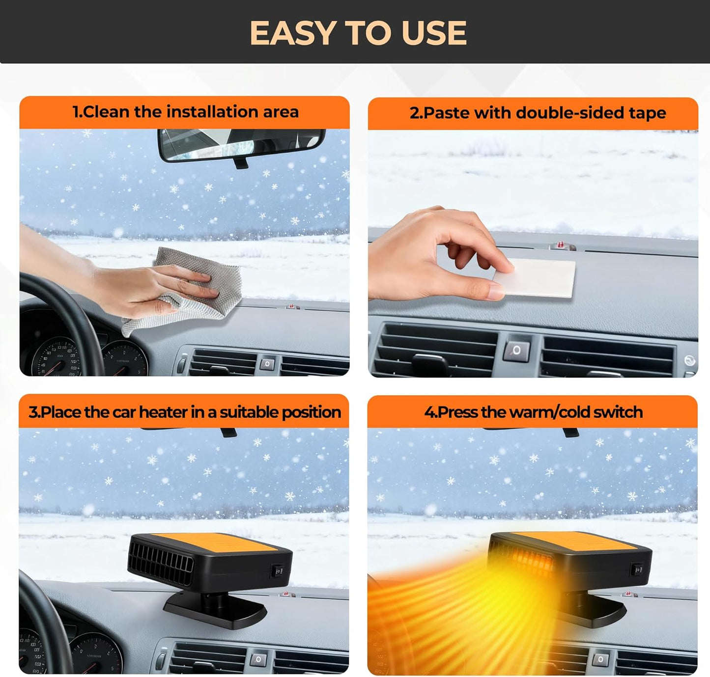 🎁2025-Christmas Hot Sale🎁49% OFF Today Only! Portable Car Heater for Vehicle, 12V Car Heater Portable（ Plugs into Cigarette Lighter）, Portable Heater for Car, 360° Rotatable Car Defroster Windshield Heater