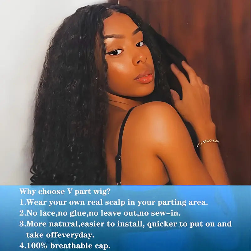 🔥70% OFF Today Only! New Afro V Part with Curly in the End Wig Kinky Synthetic Hair Texture with Unique Bouncy Curls in the End 20 Inch Soft Curly Full Hair V Part Wigs Synthetic for Women No Leave out Clip in Half Wig