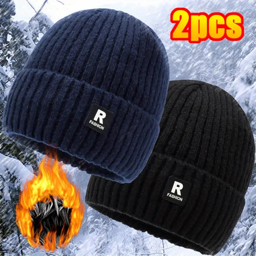 🎁2025-Christmas Hot Sale🎁49% OFF Today Only! 2 Pieces Men's Winter Fashion Fleece-Lined Thick Knitted Hat Outdoor Cycling Cold-Proof Large Head Circumference Knitted Hat Ski Hat